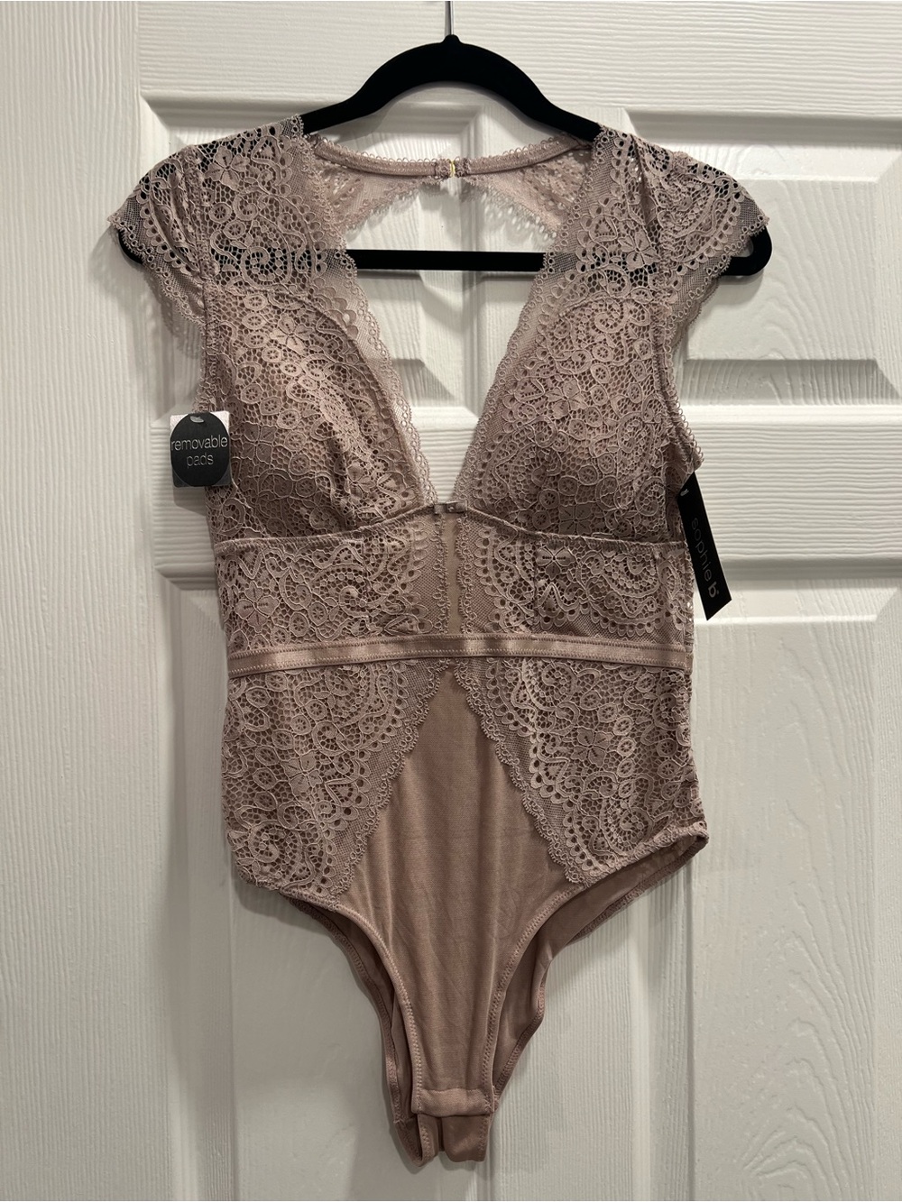 Lace Plunge Bodysuit in Mauve Taupe - Women's Top